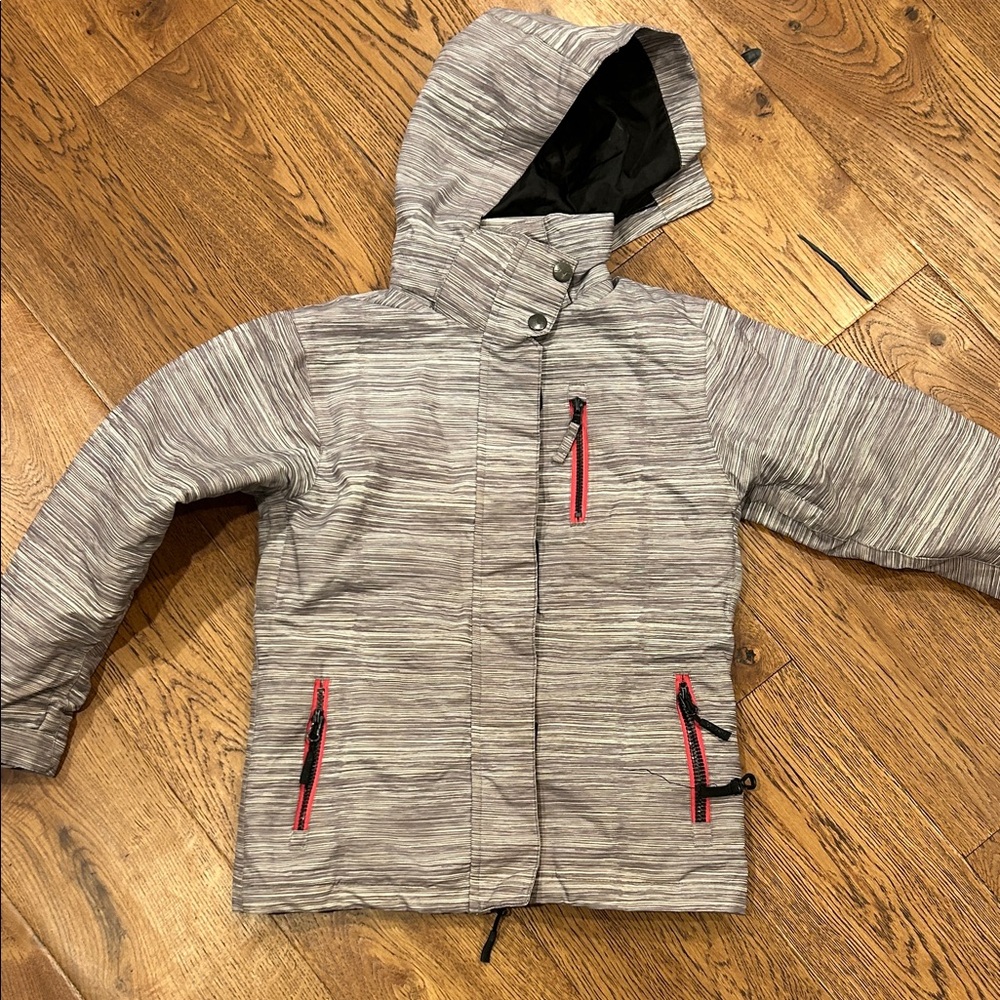 Pulse Kids' Striped Gray Puffer with Red Accents